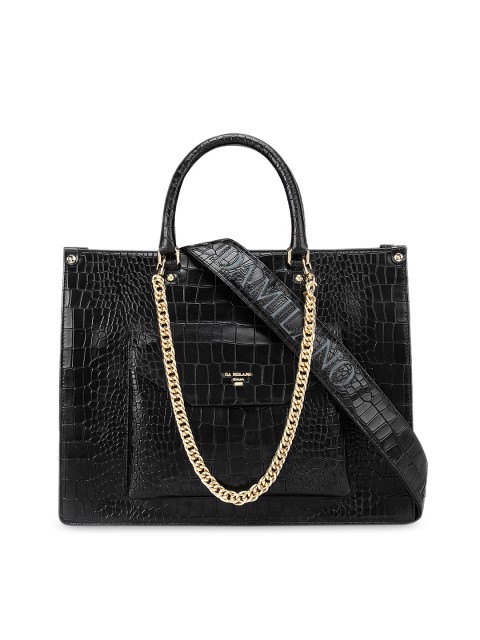 

Da Milano Black Animal Textured Leather Structured Handheld Bag