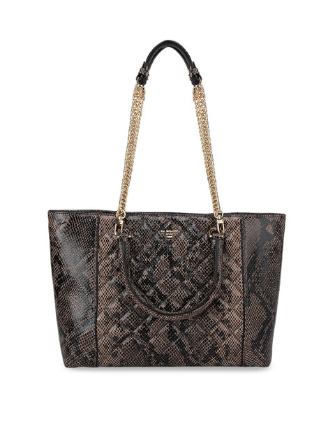 

Da Milano Brown Animal Printed Leather Structured Shoulder Bag with Quilted
