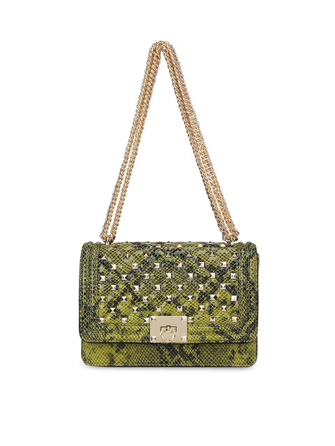 

Da Milano Green Textured Leather Structured Shoulder Bag with Quilted
