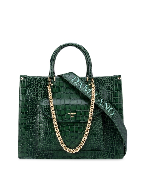 

Da Milano Green Textured Leather Structured Handheld Bag