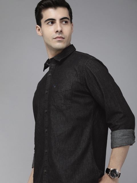

VAN HEUSEN DENIM LABS Men Navy Blue Slim Fit Pure Cotton Casual Shirt