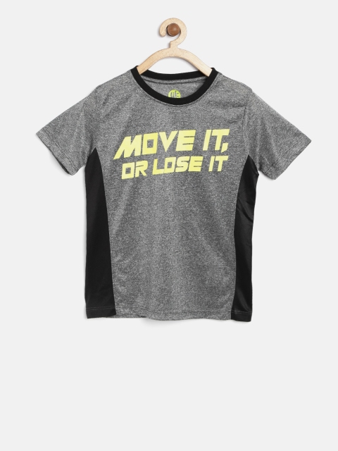 

YK Boys Grey Melange Printed Round Neck T-shirt