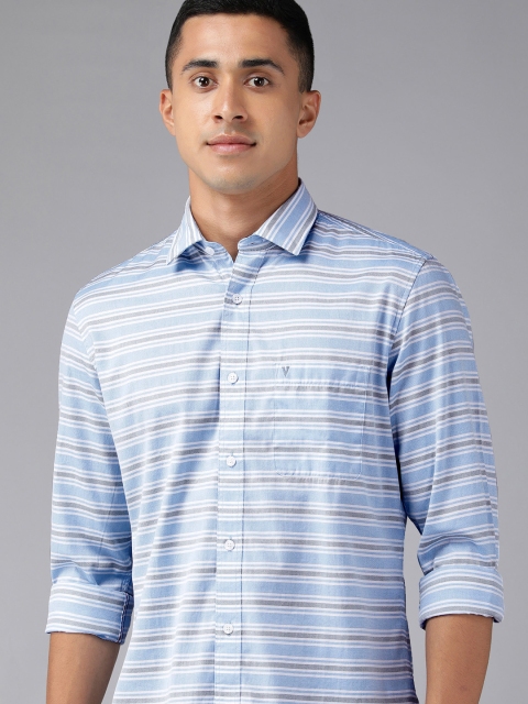 

Van Heusen Sport Men Blue & White Striped Slim Fit Pure Cotton Casual Shirt