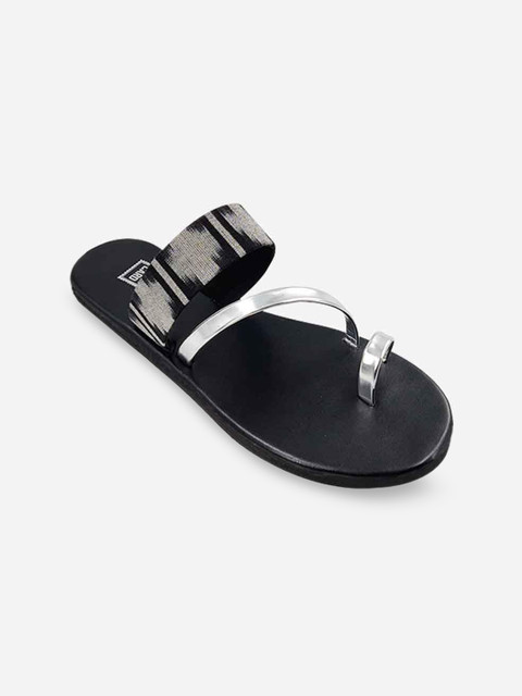 

POSTCARD Women Black Striped One Toe Flats