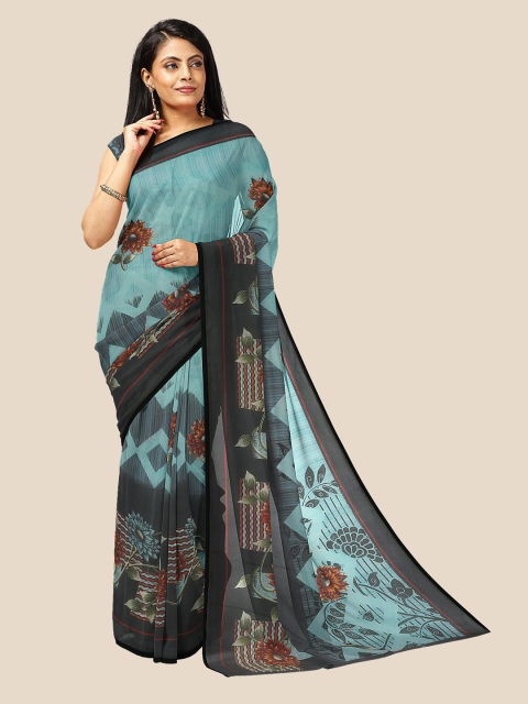 

Kalamandir Blue & Black Floral Pure Georgette Saree