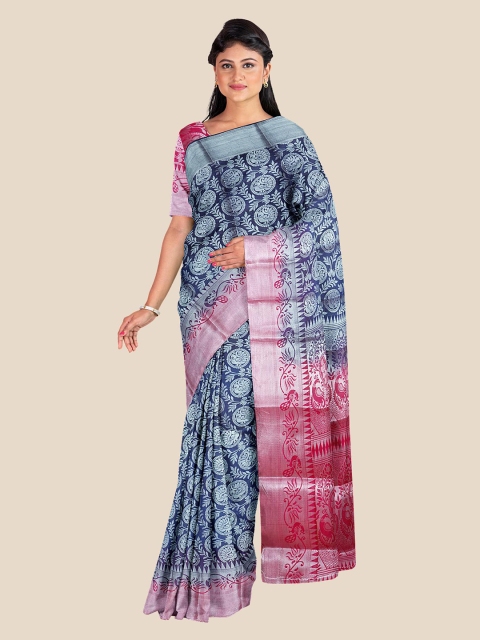 

Kalamandir Navy Blue & Magenta Woven Design Silk Blend Saree