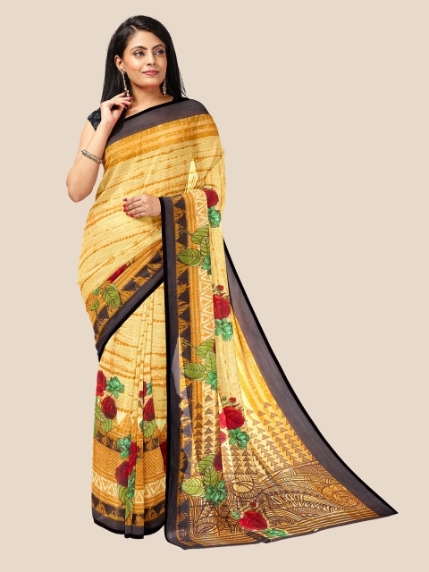 

Kalamandir Beige & Black Floral Pure Georgette Saree