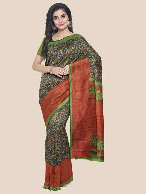 

Kalamandir Women Green Floral Print Saree, Navy blue