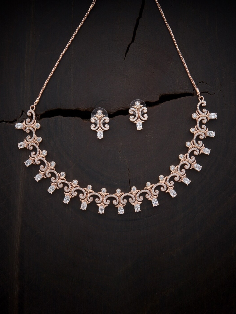 

Kushal's Fashion Jewellery Rose Gold-Plated Cubic Zirconia Studded Jewellery Set