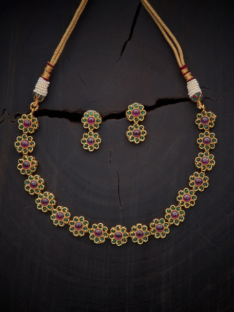 

Kushal's Fashion Jewellery Red & Green Gold-Plated Jewellery Set