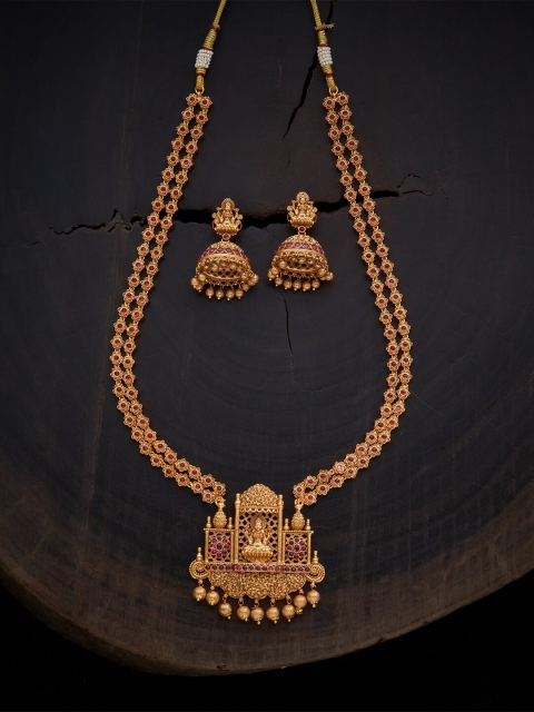 

Kushal's Fashion Jewellery Women Red & Gold-Plated Necklace and Earrings