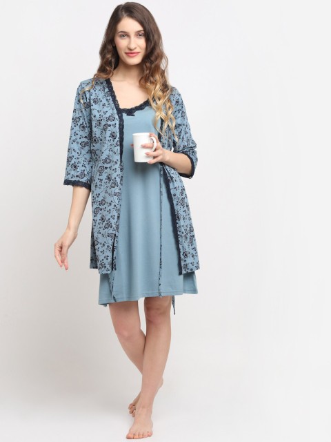 

Kanvin Women Blue Printed Nightdress