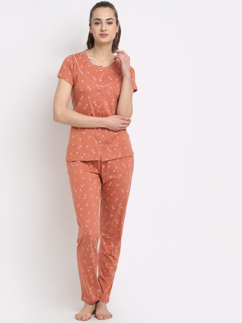 

Kanvin Women Rust & Pink Printed Cotton Night suit