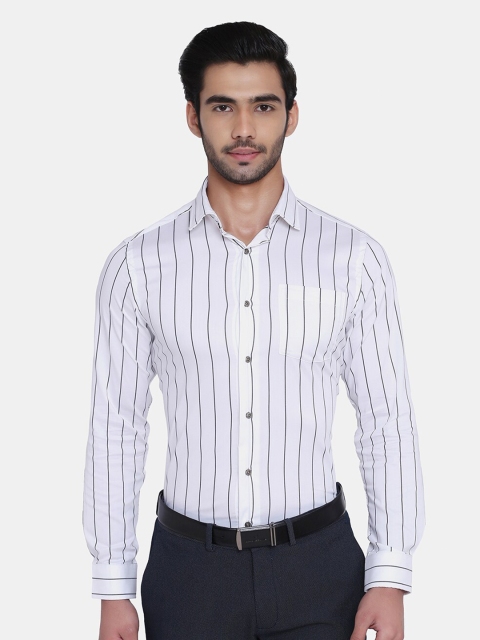 

Blackberrys Men White Slim Fit Striped Cotton Formal Shirt
