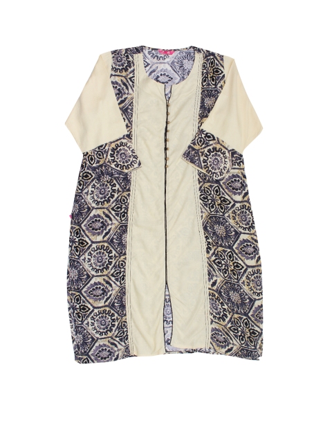 

Shree Women Beige & Purple Printed Straight Kurta