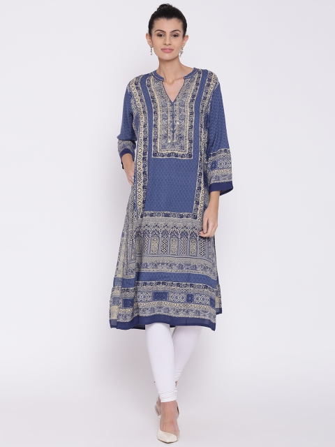 

Shree Women Blue Printed Straight Kurta