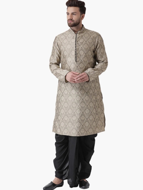 

Chitwan Mohan Men Khaki Angrakha Dupion Silk Kurta with Dhoti Pants