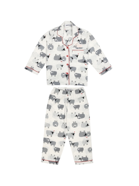 

shopbloom Unisex Kids White & Grey Printed Night suit
