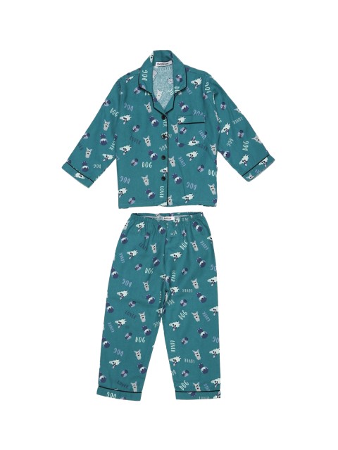 

shopbloom Unisex Kids Blue Printed Cotton Night Suit