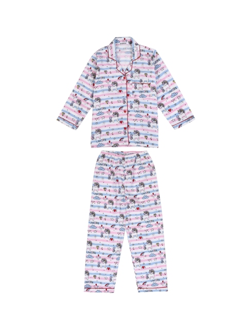 

shopbloom Kids White Printed Cotton Night suit