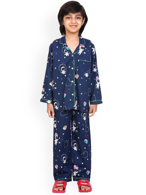 

shopbloom Kids Blue Printed Cotton Night suit