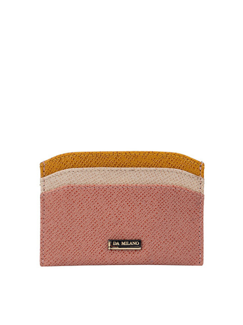 

Da Milano Men Pink & Yellow Textured Leather Card Holder
