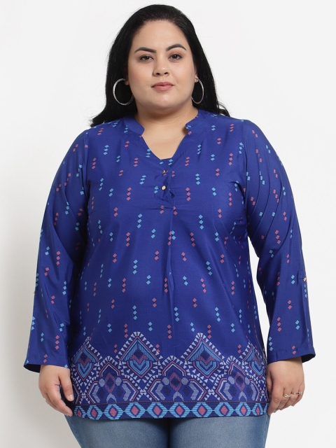 

plusS Women Plus Size Blue Geometric Printed Top