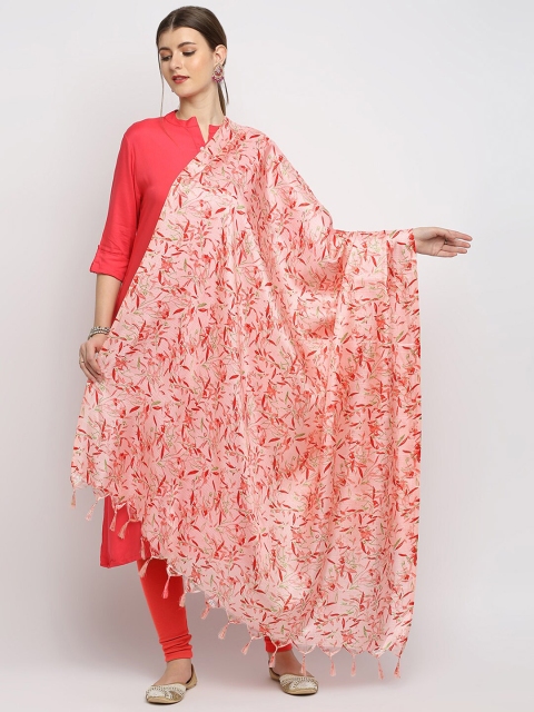 

Dupatta Bazaar Peach-Coloured & Red Floral Printed Dupatta