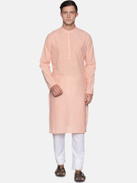 

Saffron Threads Men Peach-Coloured Self-Embroidered Pure Cotton Kurta with Pyjamas