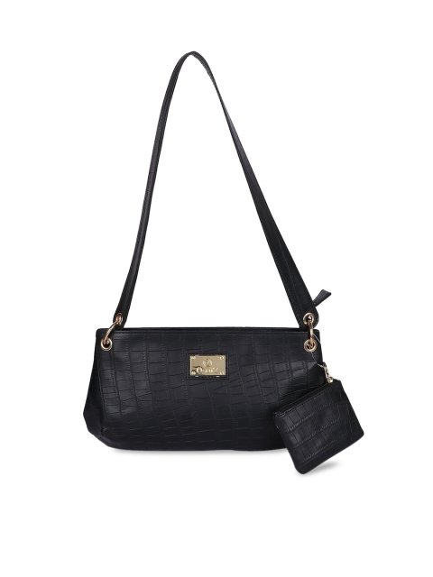 

OsaiZ Black Textured PU Half Moon Shoulder Bag with Tasselled