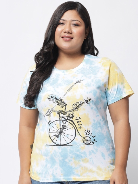 

BEYOUND SIZE - THE DRY STATE Women White & Blue Printed T-shirt