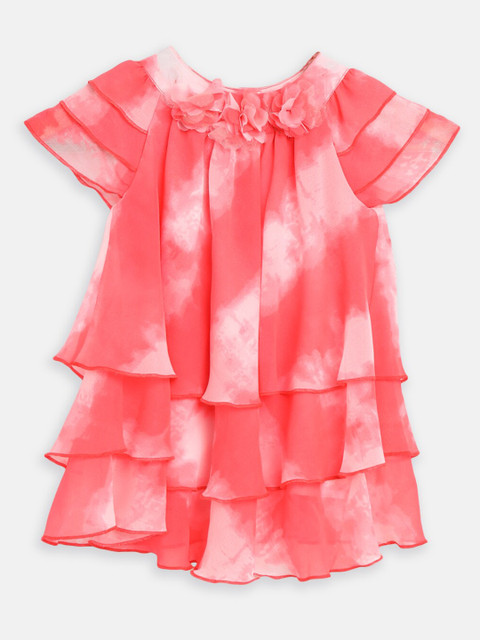 

Nauti Nati Girls Pink & White Tie & Dye Tiered Dress