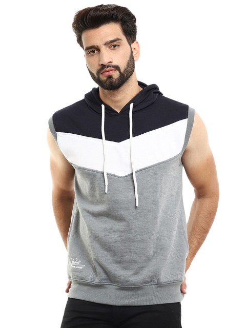 

V-Mart Men Navy Blue Colourblocked Hooded Sweatshirt