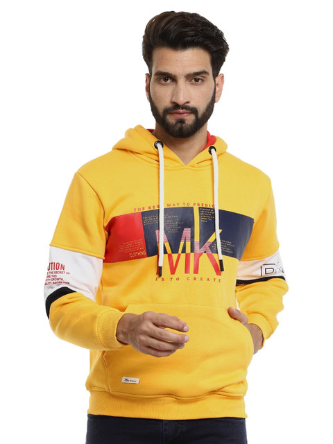 

V-Mart Men Mustard Printed Hooded Sweatshirt