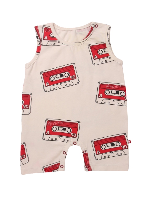 

Nino Bambino Infant Boys Cream-Coloured & Red Printed Organic Cotton Rompers