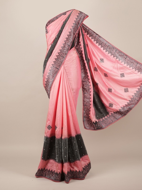

Pothys Pink & Black Woven Design Beads and Stones Jute Silk Saree
