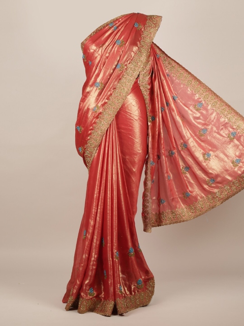 

Pothys Red & Blue Embellished Poly Chiffon Saree