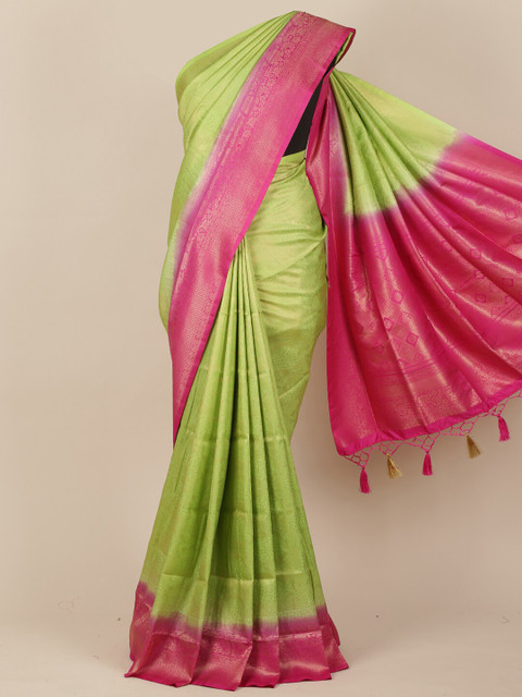 

Pothys Green & Pink Ethnic Motifs Zari Jute Silk Saree