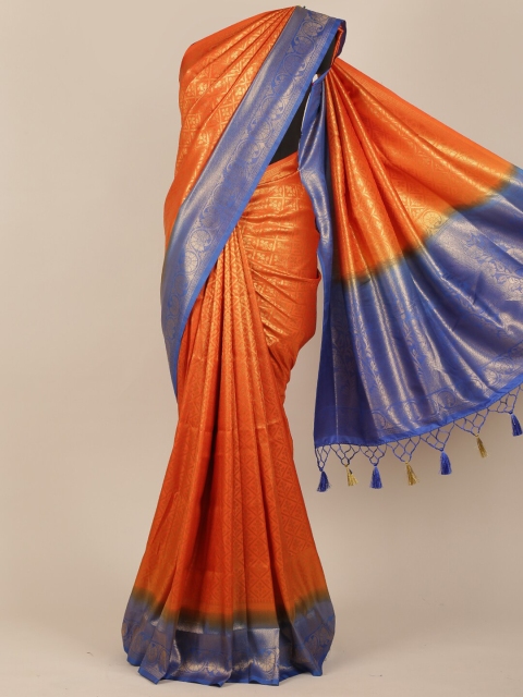 

Pothys Orange & Blue Ethnic Motifs Zari Jute Silk Saree