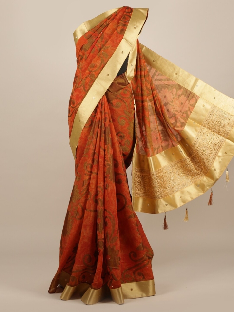 

Pothys Rust & Gold-Toned Woven Design Zari Jute Silk Saree