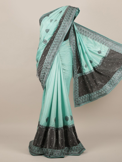 

Pothys Green & Grey Ethnic Motifs Beads and Stones Jute Silk Saree