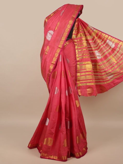 

Pothys Pink & Gold-Toned Floral Zari Jute Silk Saree