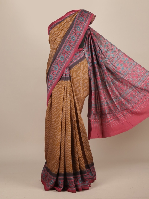

Pothys Mustard & Pink Ethnic Motifs Jute Silk Saree