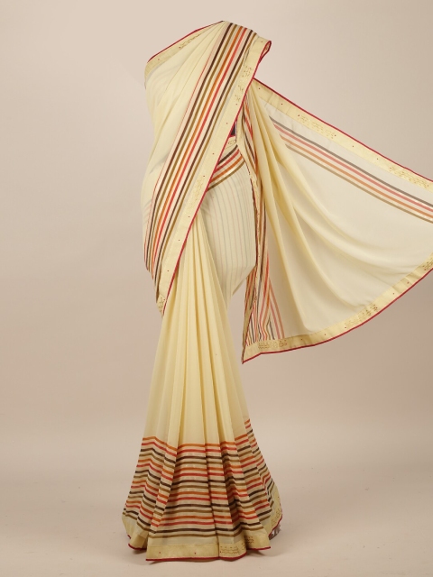 

Pothys Cream-Coloured & Red Poly Chiffon Solid Saree