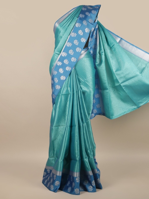 

Pothys Turquoise Blue & Silver-Coloured Ethnic Motifs Cotton Blend Saree
