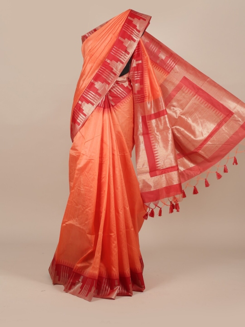 

Pothys Peach-Coloured & Silver-Toned Zari Jute Silk Saree