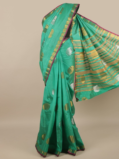 

Pothys Green & Gold-Toned Woven Design Zari Jute Silk Saree