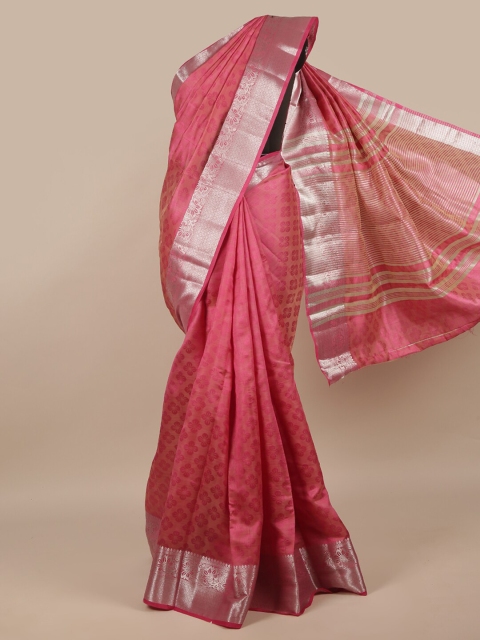 

Pothys Pink & Silver-Coloured Ethnic Motifs Jute Silk Saree