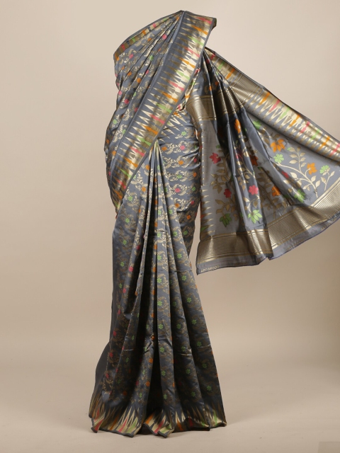 

Pothys Grey & Gold-Toned Floral Zari Jute Silk Saree