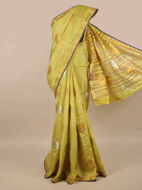 

Pothys Lime Green & Gold-Toned Ethnic Motifs Zari Jute Silk Saree